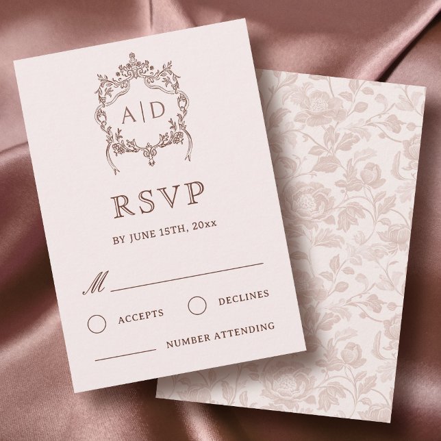Clássica Vintage Crest Monogramas RSVP Card (Criador carregado)