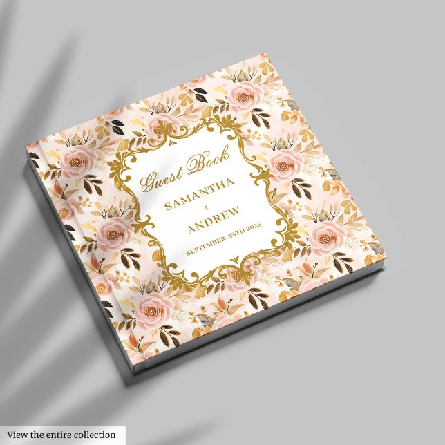 Clássico Blush Dourado Boho Assinatura do Livro de (Classic Blush Gold Boho Wedding Guest Book Signing)