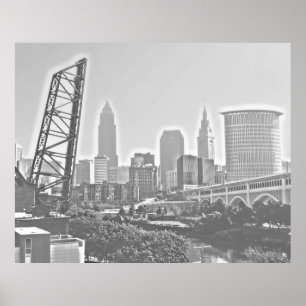 Clássico Cleveland River View Skyline Poster