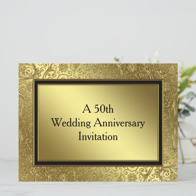Clássico Convite de Aniversário de Bodas de Ouro 6 (Em pé/Frente)