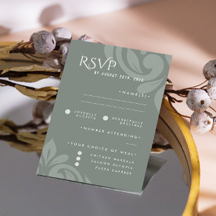 Clássico Damask Earthy Sage Foto de Casamento RSVP