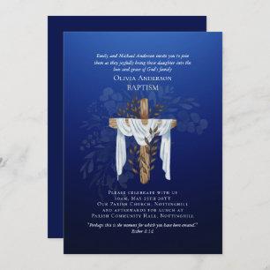 Clássico Elegante BAPTISM Invite Azul de Sapphire