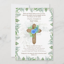 Clássico Elegante BAPTISM Invite Chrysanthamum Azu