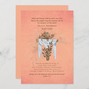 Clássico Elegante BAPTISM Invite Coral