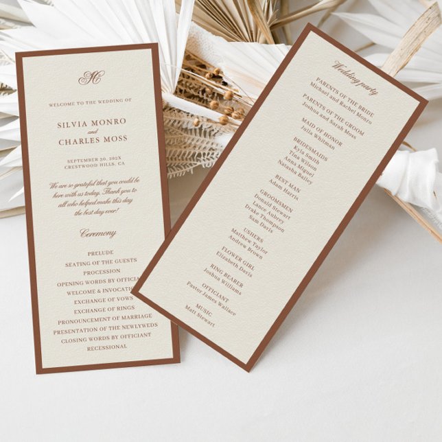 Clássico Elegante Brown & Ecru Wedding Program (Classic Elegant Brown & Ecru Wedding Program)