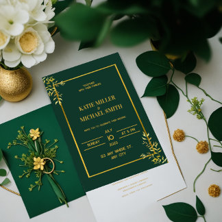 Clássico Elegante Verde e Dourado convite para cas