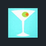 Clássico Filme Martini, Canvas estendida (turquesa<br><div class="desc">Este filme clássico Martini Stretch apresenta um fundo turquesa e a imagem de uma silhueta branca de um vidro martini. Dentro o copo é uma azeitona verde gloriosa com um colorau laranja. Esta é uma peça divertida de arte em parede para todos que desejavam ser personagem de um filme clássico....</div>