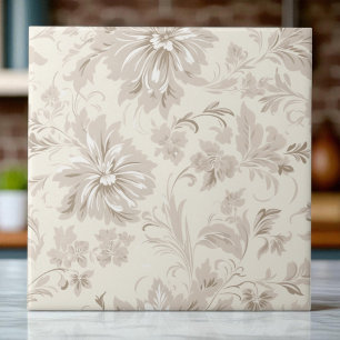 Clássico Floral Simples Bege Macio