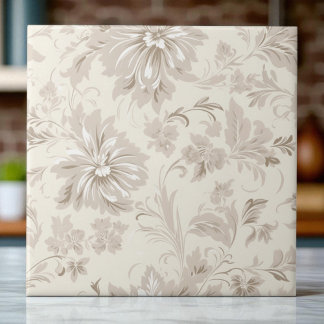 Clássico Floral Simples Bege Macio