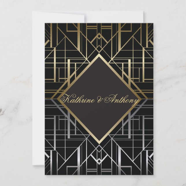 Clássico Gatsby Deco Convite de Casamento G2 (Frente)