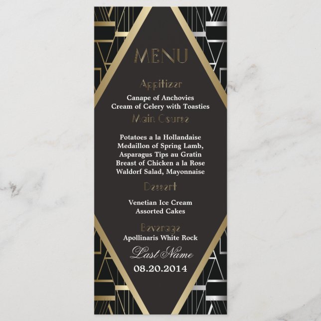 Clássico Gatsby Deco Wedding Menu 2 (Frente)