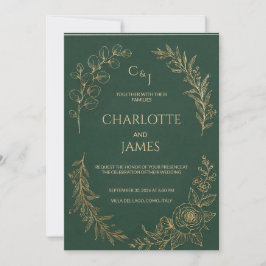 Clássico Luxo | Convite de Casamento Verde Oliva E