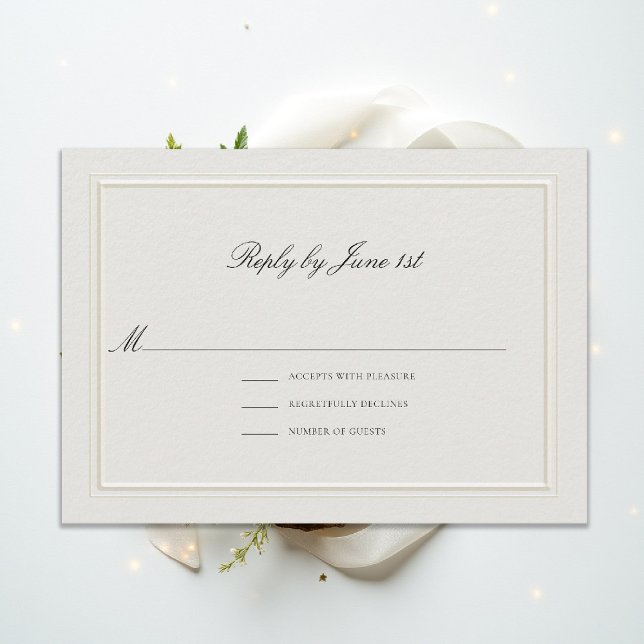 Clássico Moderno Formal Elegante Resposta de Casam (modern classic wedding rsvp reply double frame elevated ecru formal traditional calligraphy stately)