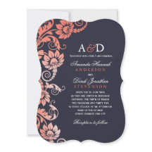 Clássico Ombre Coral e Convites de Casamento Azul