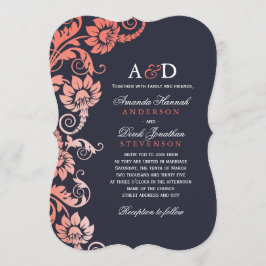 Clássico Ombre Coral e Convites de Casamento Azul