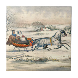 Clássico Passeio de Trenó de 1853 Currier Ives Est