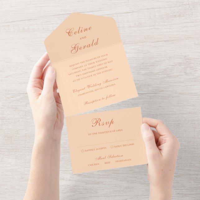 Clássico Pêssego Casamento Elegante (Aba destacável)