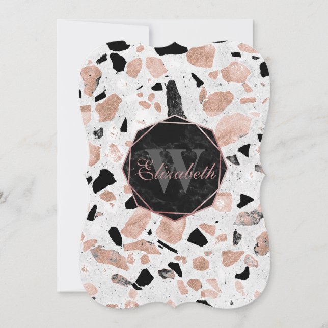 Clássico rosa dourado marble abstrato terrazzo (Frente)