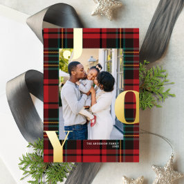 Clássico Tartan JOY Holiday Cartão com fotos FOIL