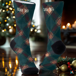 Clássico Teal e Xadrez de Natal Castanho Personali