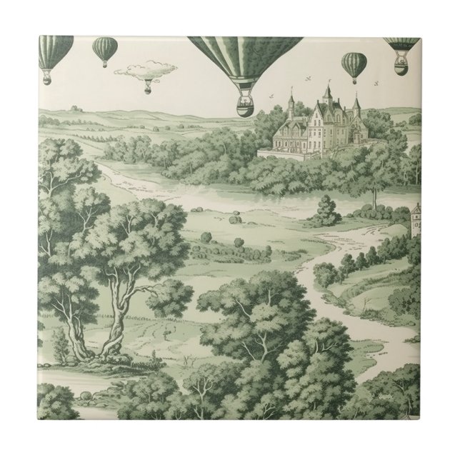 Clássico Verde Toile de Jouy Campo Francês (Frente)