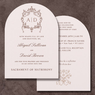 Clássico Vintage Crest Católico Convite à Casament