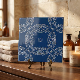 Clássico Vintage Elegante Azul Cobalto E Branco