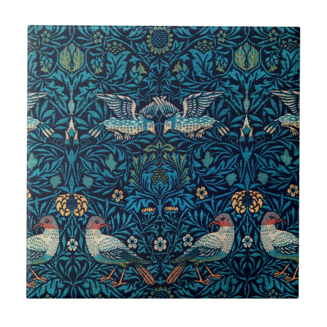 Clássico William Morris Blue Standard l Floral Bir (Frente)