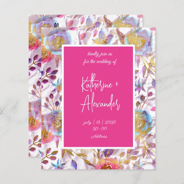 Clássicos de casamento cor-de-rosa Lily Invitation (Frente/Verso)