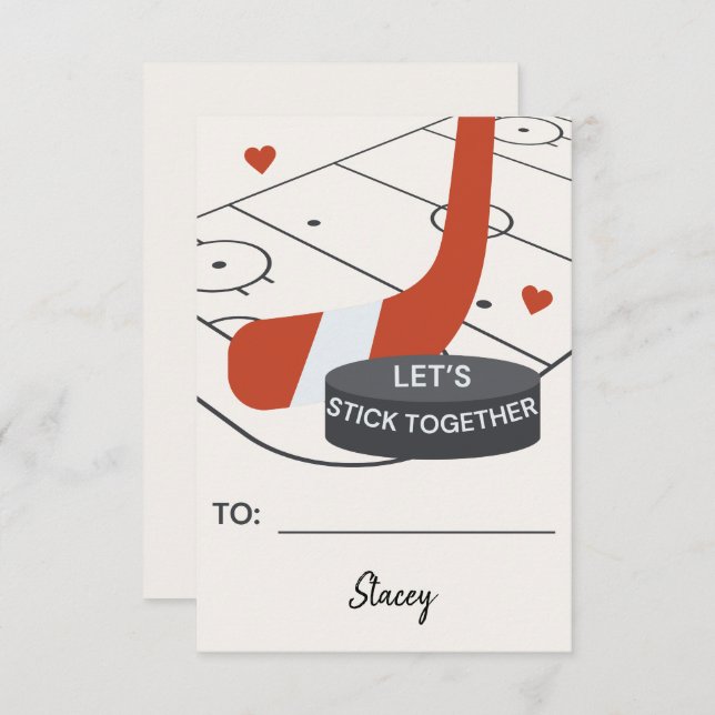 Classroom Valentine Hockey "Let's Stick Together" (Frente/Verso)
