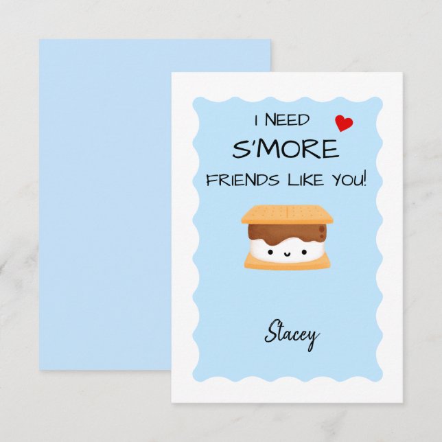 Classroom Valentine "I need s'more friends like u' (Frente/Verso)