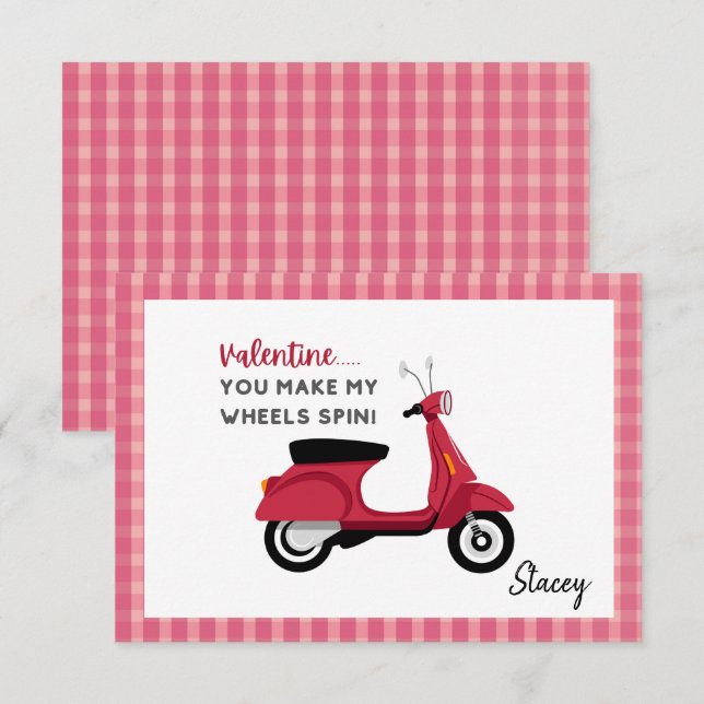 Classroom Valentine Pink "You make my Wheels Spin" (Frente/Verso)