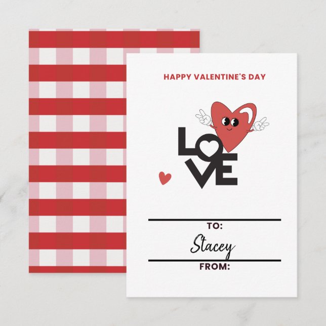 Classroom Valentine Red Heart Card (Frente/Verso)