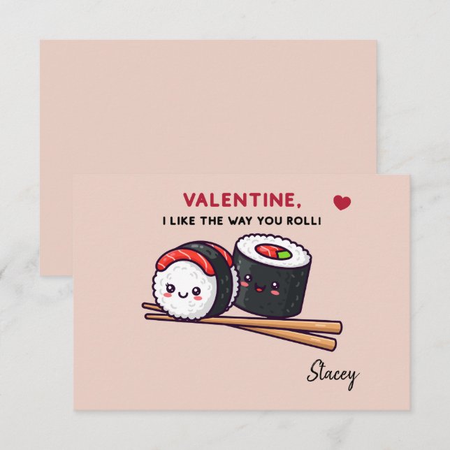 Classroom Valentine "Sushi, Like the Way you Roll" (Frente/Verso)
