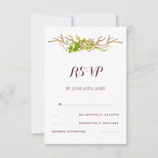 Classudo RSVP de Casamento com Chifres Rústicos e  (Frente)