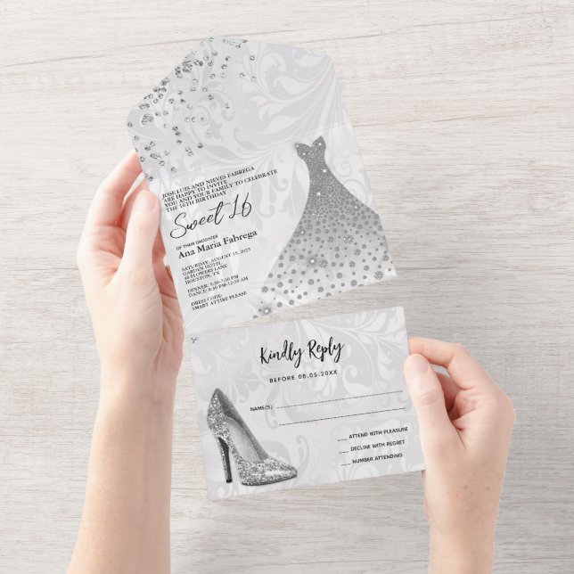 Classy Damask, Silver Stiletto e Gown Sweet 16 (Tearaway)