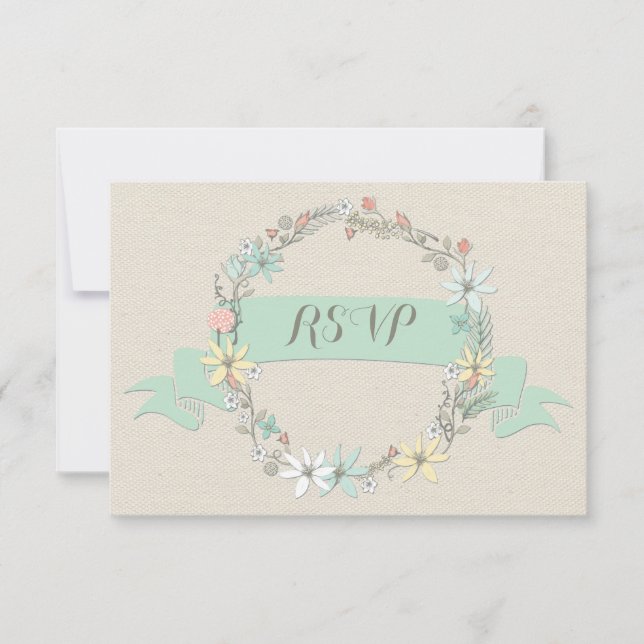 Classy Floral Wreath and Banner RSVP (Frente)