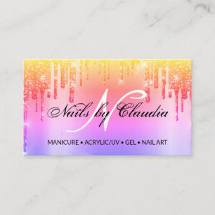 Classy holographic glitter script cartão de visita