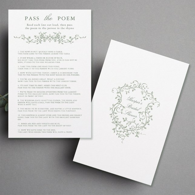 Classy Sage Green Floral 'Pass the Poem' Game (Front & Back)