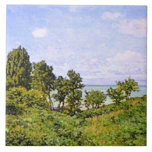 Claude Monet pintando, perto do mar,