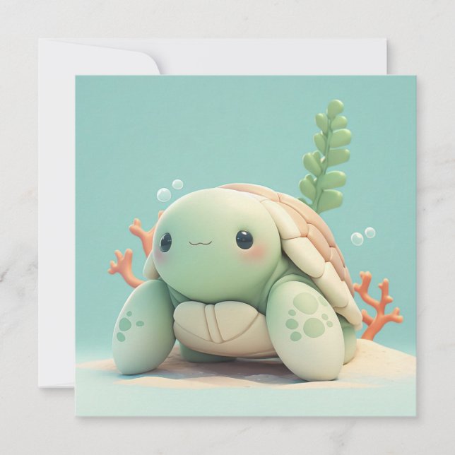 Clay Sea Turtle in Underwater Coral Reef Postcard (Frente)