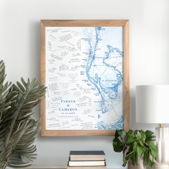 Clearwater Beach FL Map Weding Guest Book Poster (Clearwater Beach FL alternative guest book poster in elegant navy blue from Coastal Map Designs)