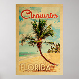 Clearwater Florida Poster Vintage Palm Tree Beach
