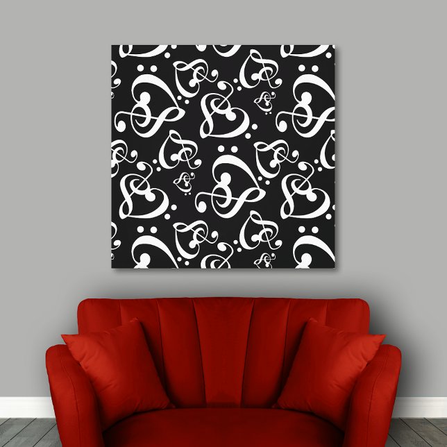 Clef Hearts Black and White Music Wall Art Canvas (Criador carregado)