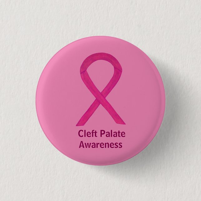 Cleft Palate Awareness Hot Pink Ribbon Button Pins (Frente)