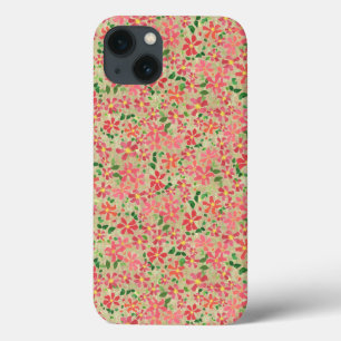Clematis Pink, Red, Orange Floral Patterno em Taup