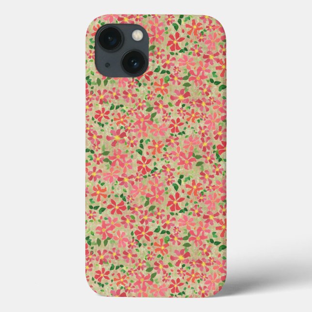 Clematis Pink, Red, Orange Floral Patterno em Taup (Verso)
