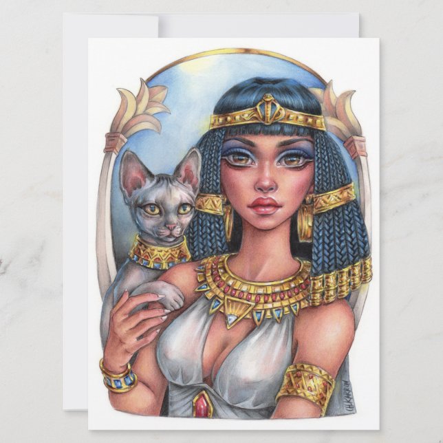 Cleo Goddese Sphynx Cat Queen Fantasy Art Card (Frente)