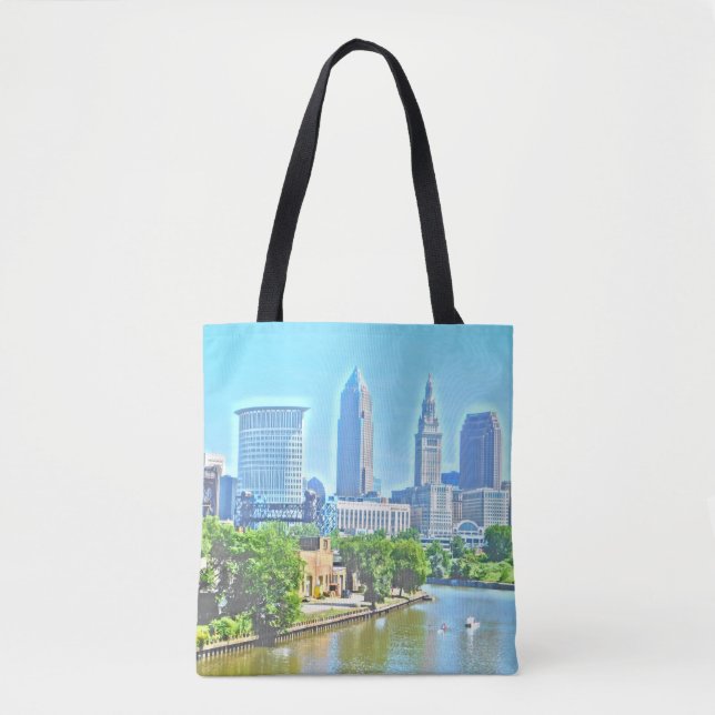 Cleveland (River View) - Efeito de Tinta Tote Bag (Frente)