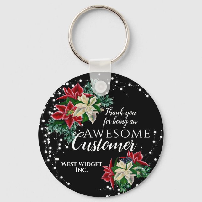 Cliente de Natal Obrigado A Floral Black Chaveiro (Frente)